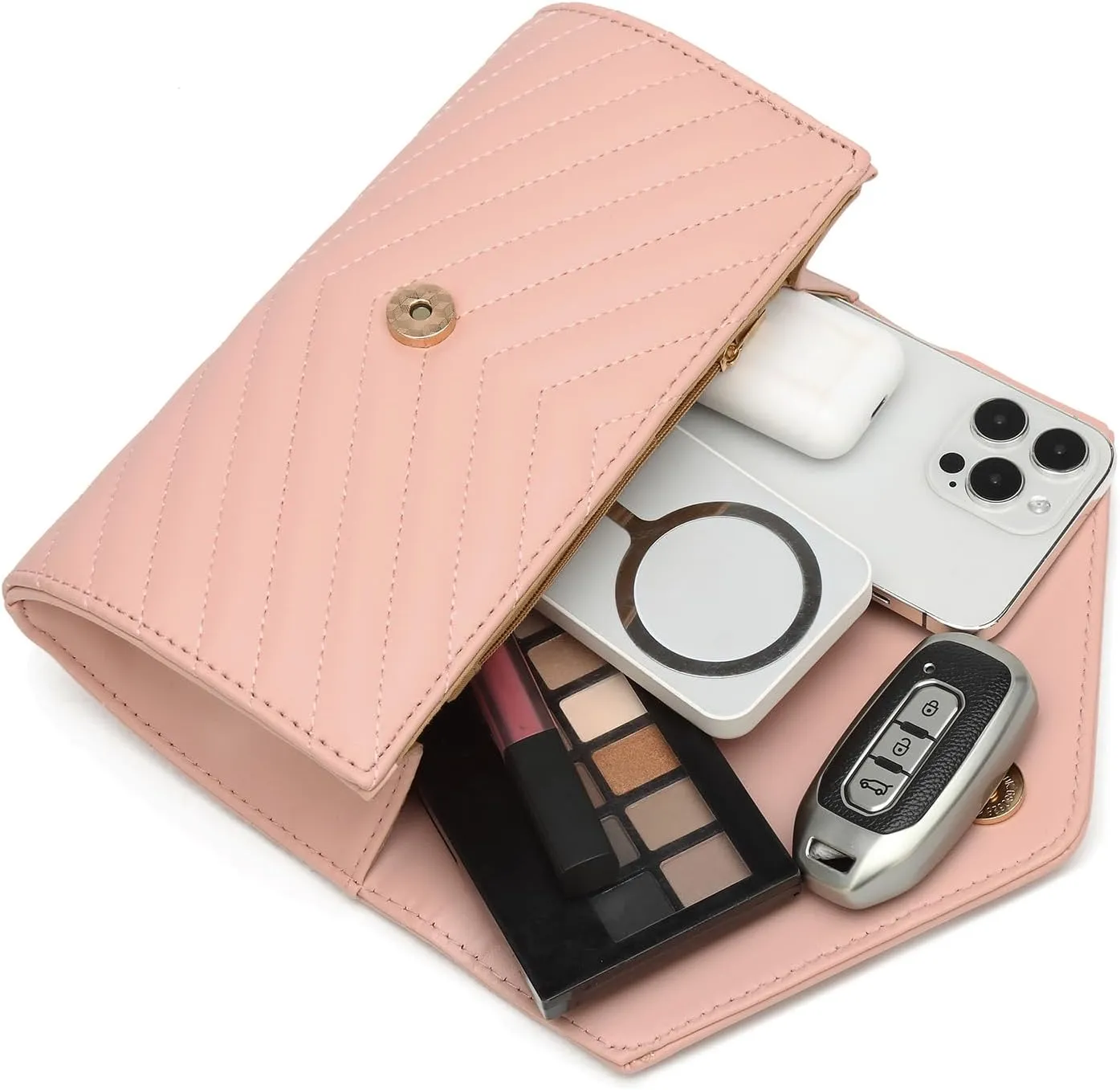 Women's Quilted Small Square Crossbody with Chain Strap Flap Minimalist Bag
