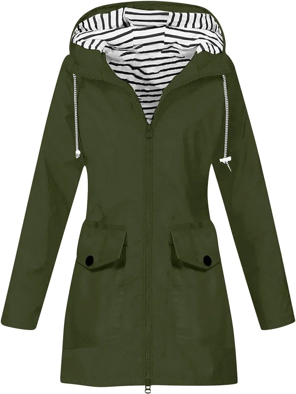 Women's Raincoat Windbreaker Zipper Hoodies Rain Jacket Waterproof Lightweight Outdoor Coat Hooded Trench Coats