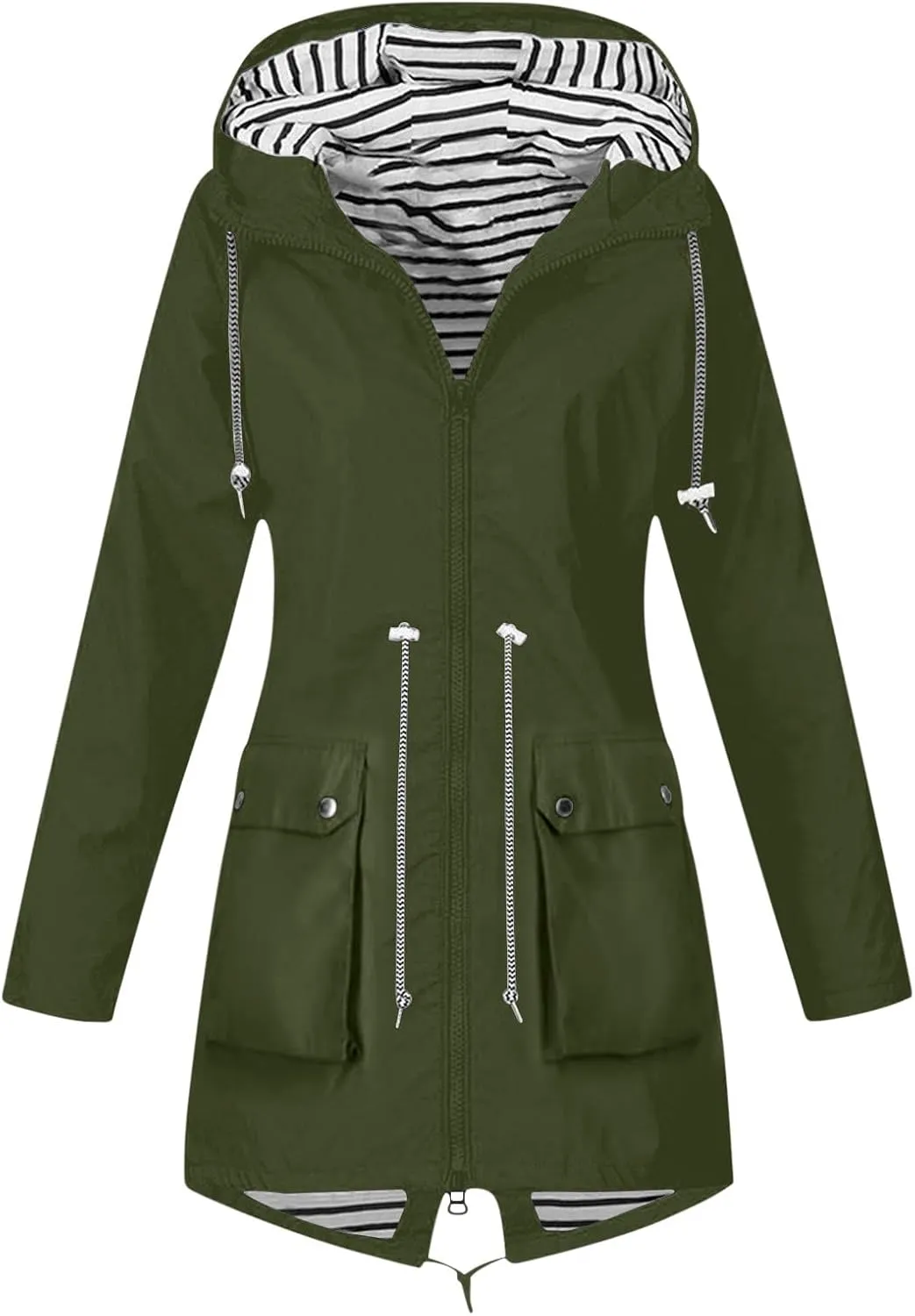 Women's Raincoat Windbreaker Zipper Hoodies Rain Jacket Waterproof Lightweight Outdoor Coat Hooded Trench Coats