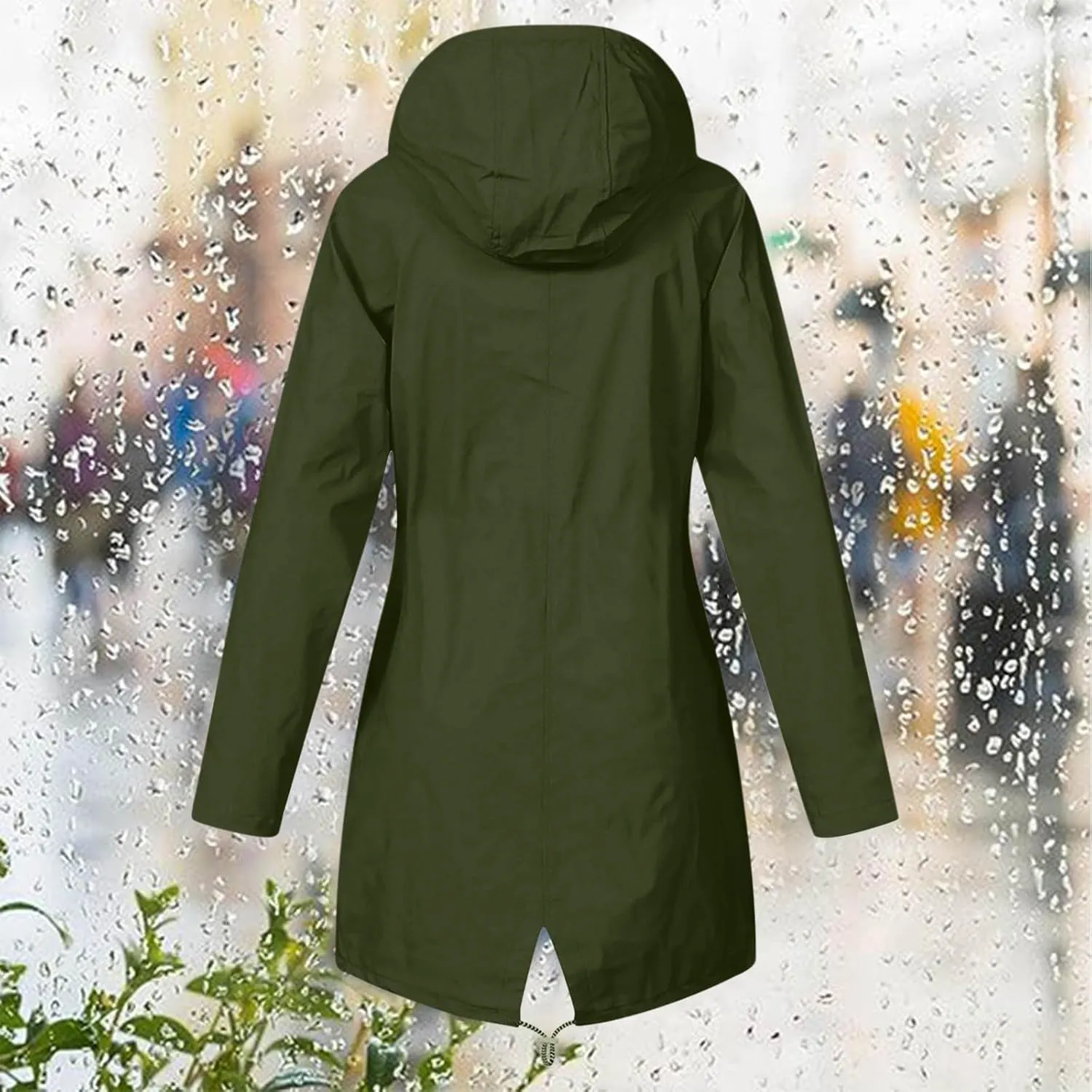 Women's Raincoat Windbreaker Zipper Hoodies Rain Jacket Waterproof Lightweight Outdoor Coat Hooded Trench Coats