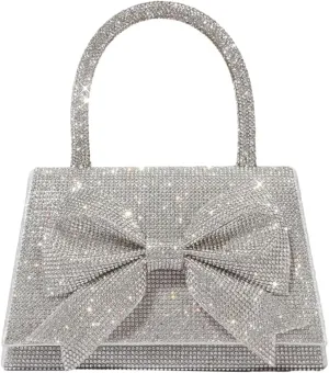 Womens Rhinestone Bow Clutch Purse Sparkling Evening Bag Crystal Clasp Tote Handbags for Formal Prom Party Wedding
