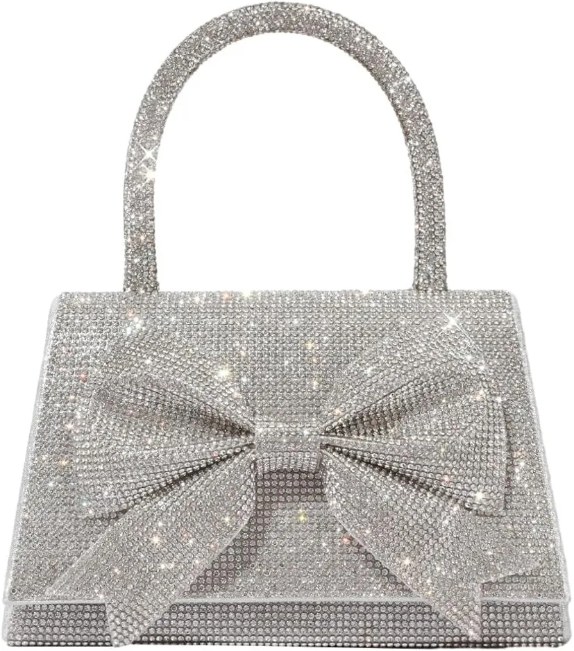 Womens Rhinestone Bow Clutch Purse Sparkling Evening Bag Crystal Clasp Tote Handbags for Formal Prom Party Wedding