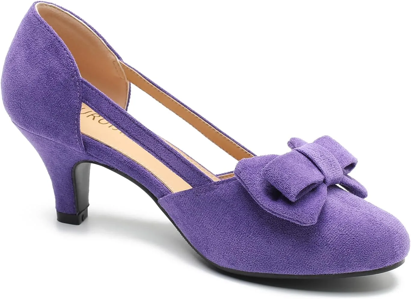 Women's Slip On Bow Kitten Heels Cutout Vintage Retro Low Heel Dress Shoes Wedding Work Party Pumps