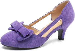 Women's Slip On Bow Kitten Heels Cutout Vintage Retro Low Heel Dress Shoes Wedding Work Party Pumps
