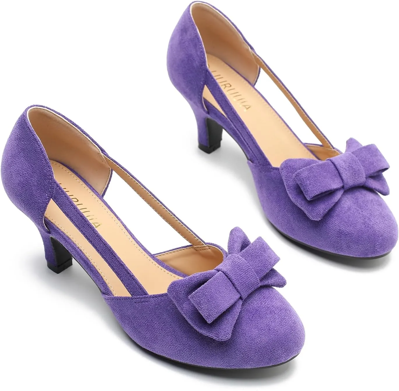 Women's Slip On Bow Kitten Heels Cutout Vintage Retro Low Heel Dress Shoes Wedding Work Party Pumps