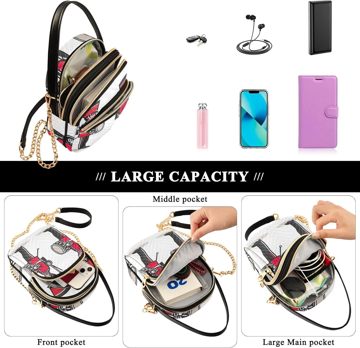 Womens Small Bags and Purses Chain Bags with Leather Handle