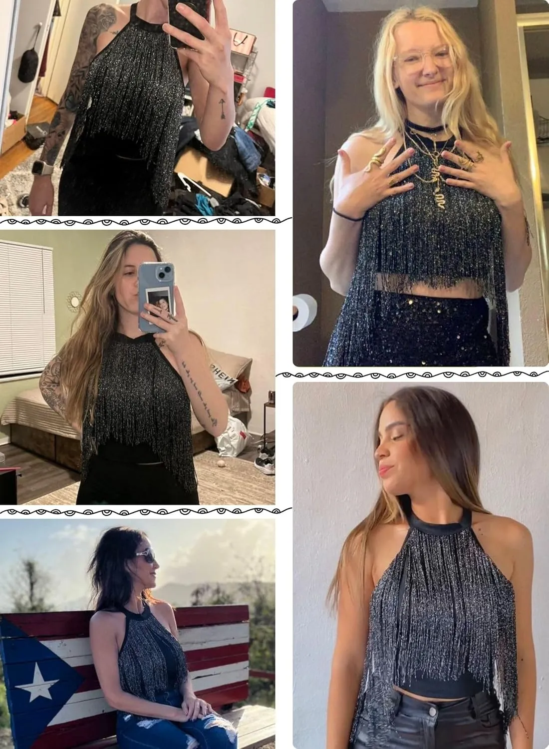 Womens Sparkly Cowgirl Fringe Tank Top - Western Rodeos Festival Glam Tassel Shirt Nashville Country Concert Outfit