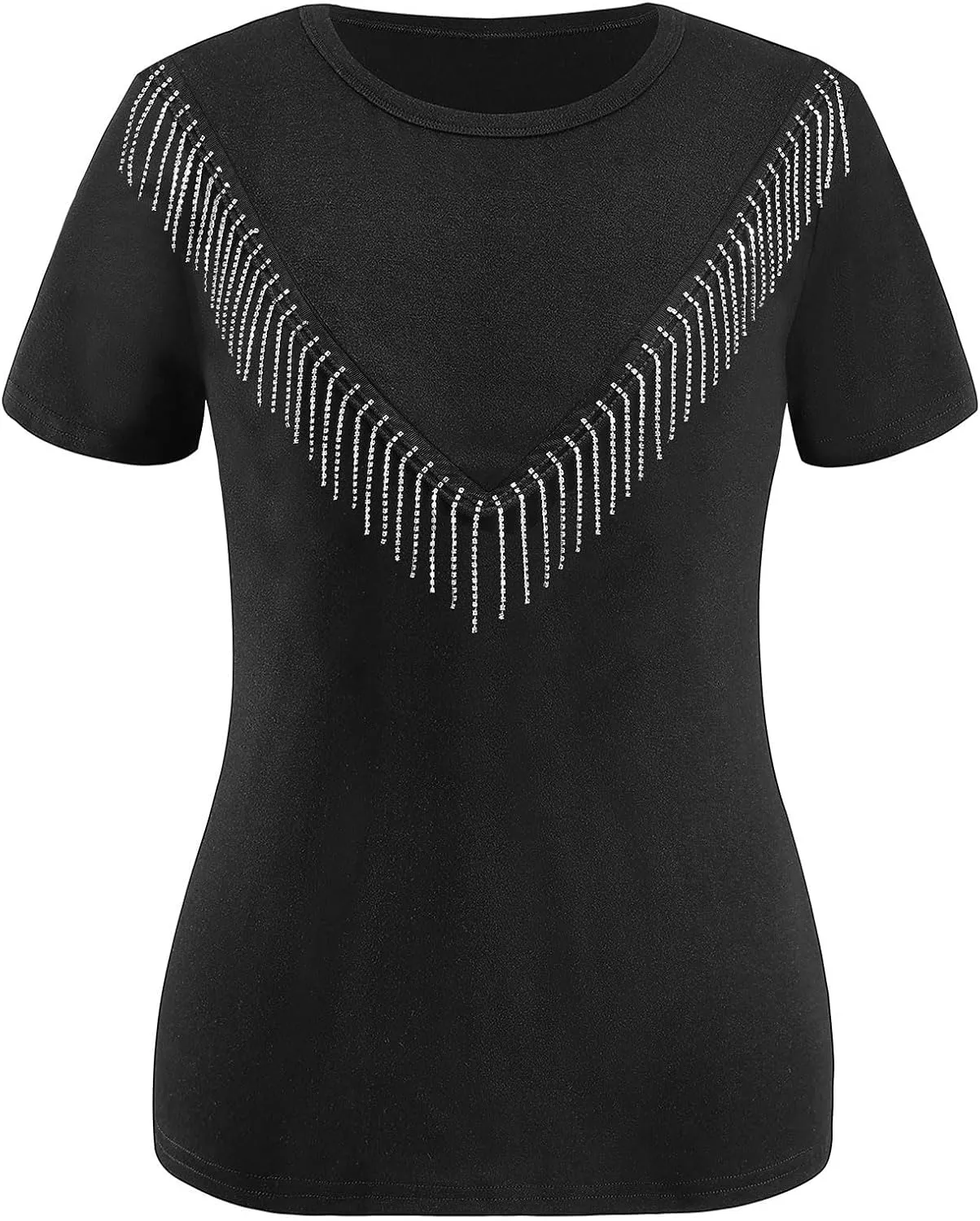 Womens Sparkly Rhinestone Fringe Tshirts Western Glitter Tassel Country Concert Outfits Sparkle Disco Cowgirl Tops
