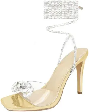 Women's Sparkly Rhinestones Strappy Crystal Bows Shine Heels for Women Sandals