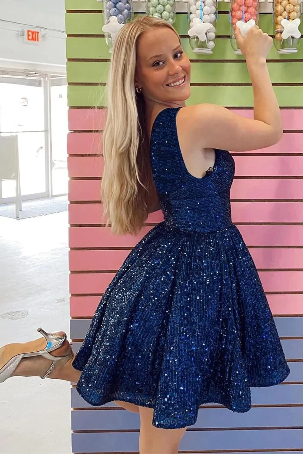 Women's Sparkly Sequin One Shoulder Homecoming Dress 2025 Short Prom Cocktail Party Gowns
