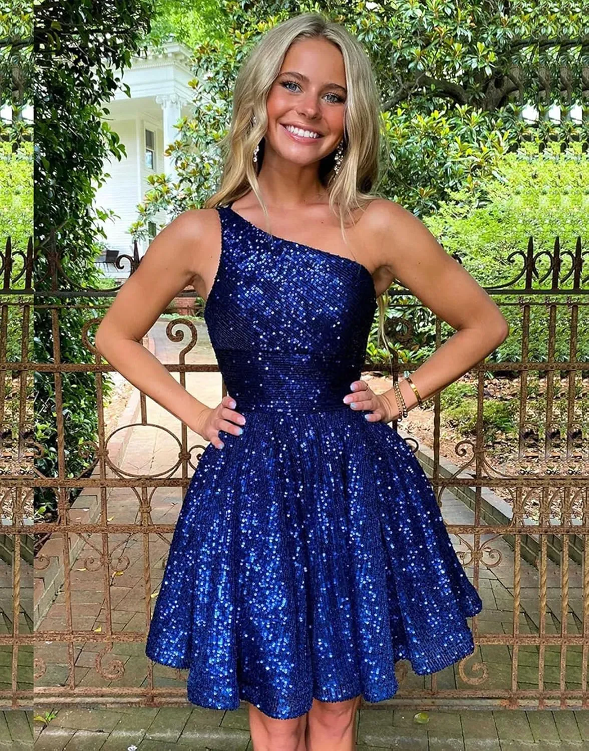 Women's Sparkly Sequin One Shoulder Homecoming Dress 2025 Short Prom Cocktail Party Gowns