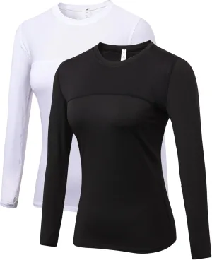 Women's Sun Protection Compression Shirts UPF 50  Long Sleeve Workout T-Shirts Rash Guard Athletic Tops