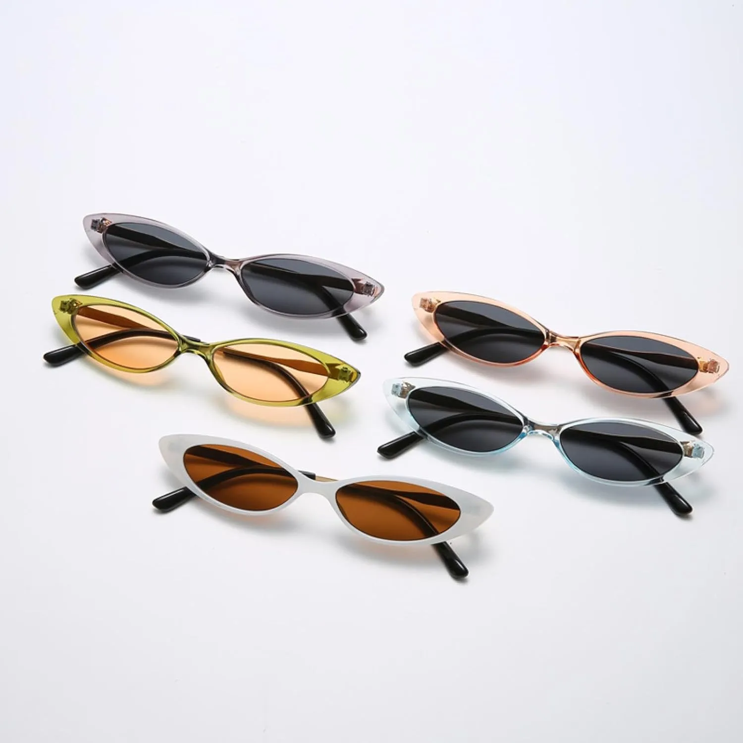 Women‘s Sunglasses Narrow Tinted Color Lens Sun Glasses Metal Frame Candy Color