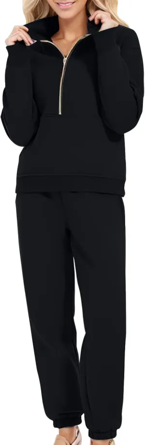 Womens Sweatsuits 2 Piece Set Petite Trendy 2024 Zip Up Plain Sweatsuits Casual Lightweight Track Suits With Pockets