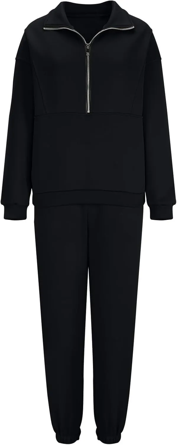 Womens Sweatsuits 2 Piece Set Petite Trendy 2024 Zip Up Plain Sweatsuits Casual Lightweight Track Suits With Pockets