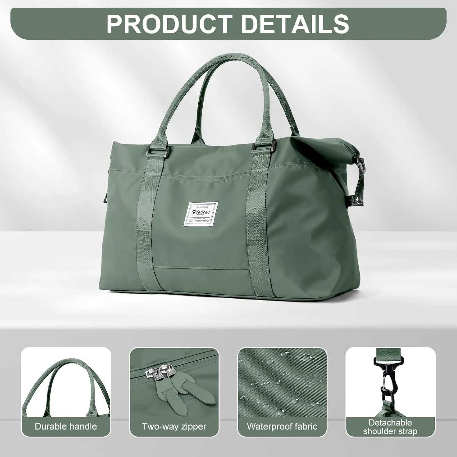 Womens travel bags, weekender carry on for women, sports Gym workout duffel bag, overnight shoulder Bag fit 15.6 inch Laptop (Large, Olive Green)