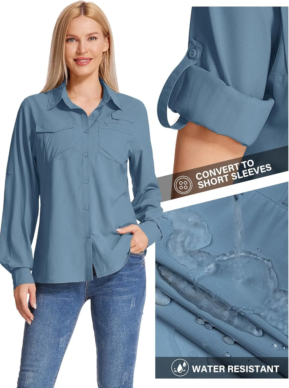 Women's UPF 50 UV Sun Protection Shirts Long Sleeve Outdoor Cool Quick Dry Safari Fishing Hiking Travel Shirts