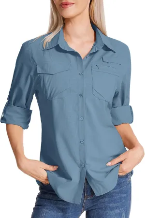 Women's UPF 50 UV Sun Protection Shirts Long Sleeve Outdoor Cool Quick Dry Safari Fishing Hiking Travel Shirts
