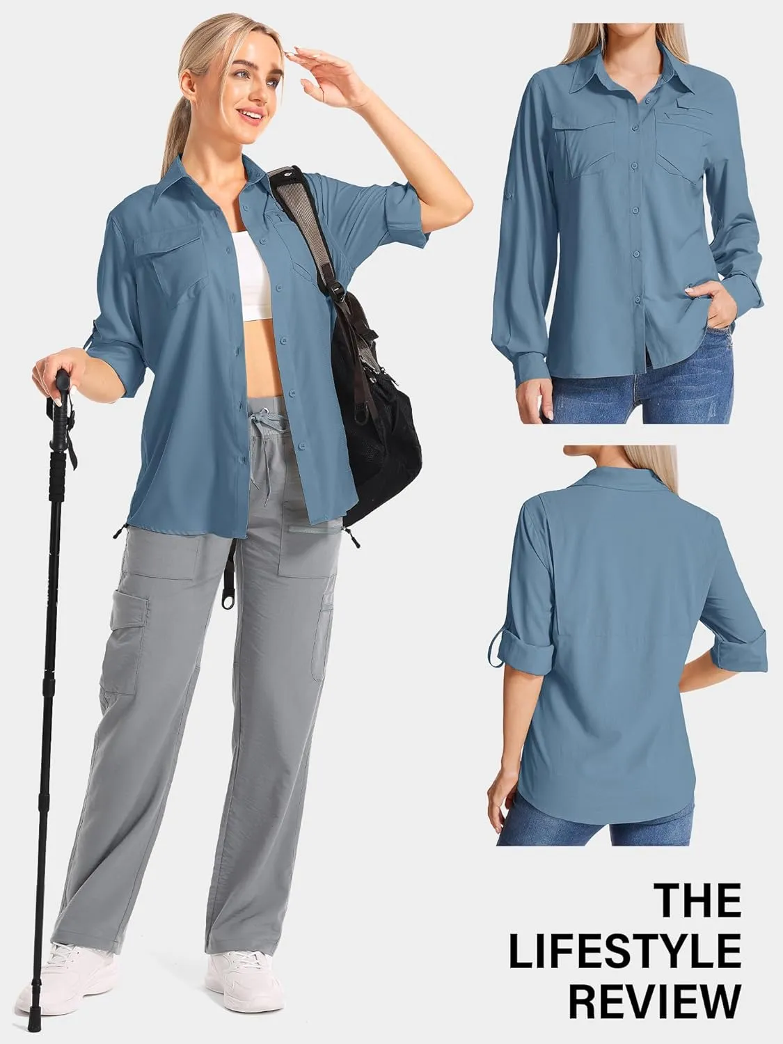 Women's UPF 50 UV Sun Protection Shirts Long Sleeve Outdoor Cool Quick Dry Safari Fishing Hiking Travel Shirts