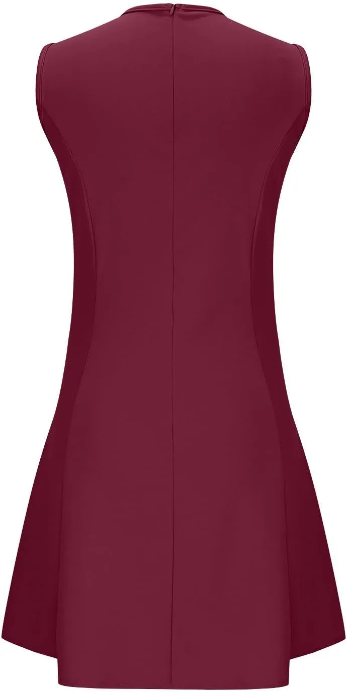 Women's Vintage Solid Dress Elegant Slimming Tummy Control Dresses Comfy Ruffle Hem Sleeveless Midi Skirt Daily Working