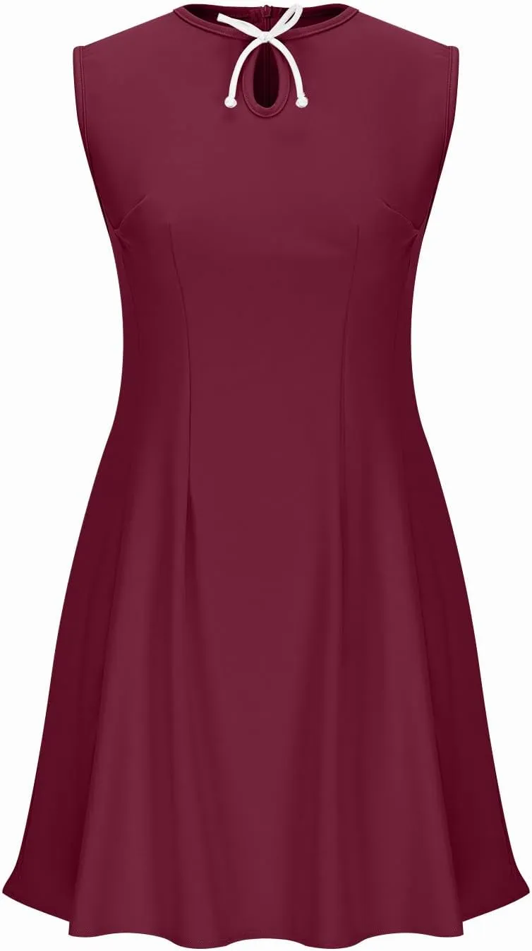 Women's Vintage Solid Dress Elegant Slimming Tummy Control Dresses Comfy Ruffle Hem Sleeveless Midi Skirt Daily Working