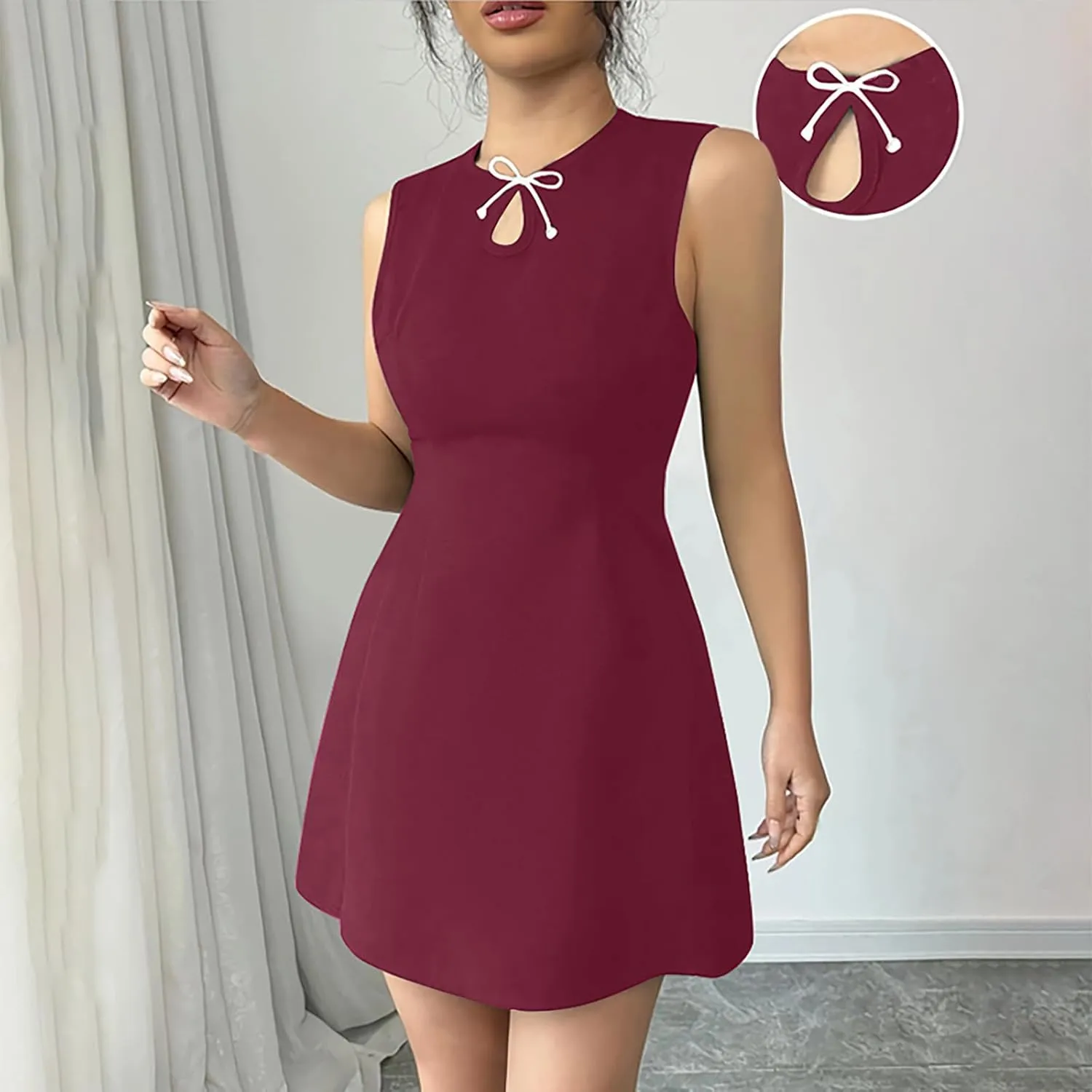 Women's Vintage Solid Dress Elegant Slimming Tummy Control Dresses Comfy Ruffle Hem Sleeveless Midi Skirt Daily Working