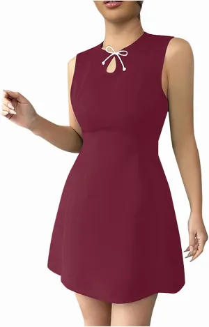 Women's Vintage Solid Dress Elegant Slimming Tummy Control Dresses Comfy Ruffle Hem Sleeveless Midi Skirt Daily Working