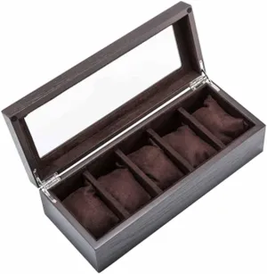 Wood Watch Storage Boxes Case With Window Pewter Veneer Mechanical Watch Display Organizer Holder Gift Cases (Color : Black) (C)