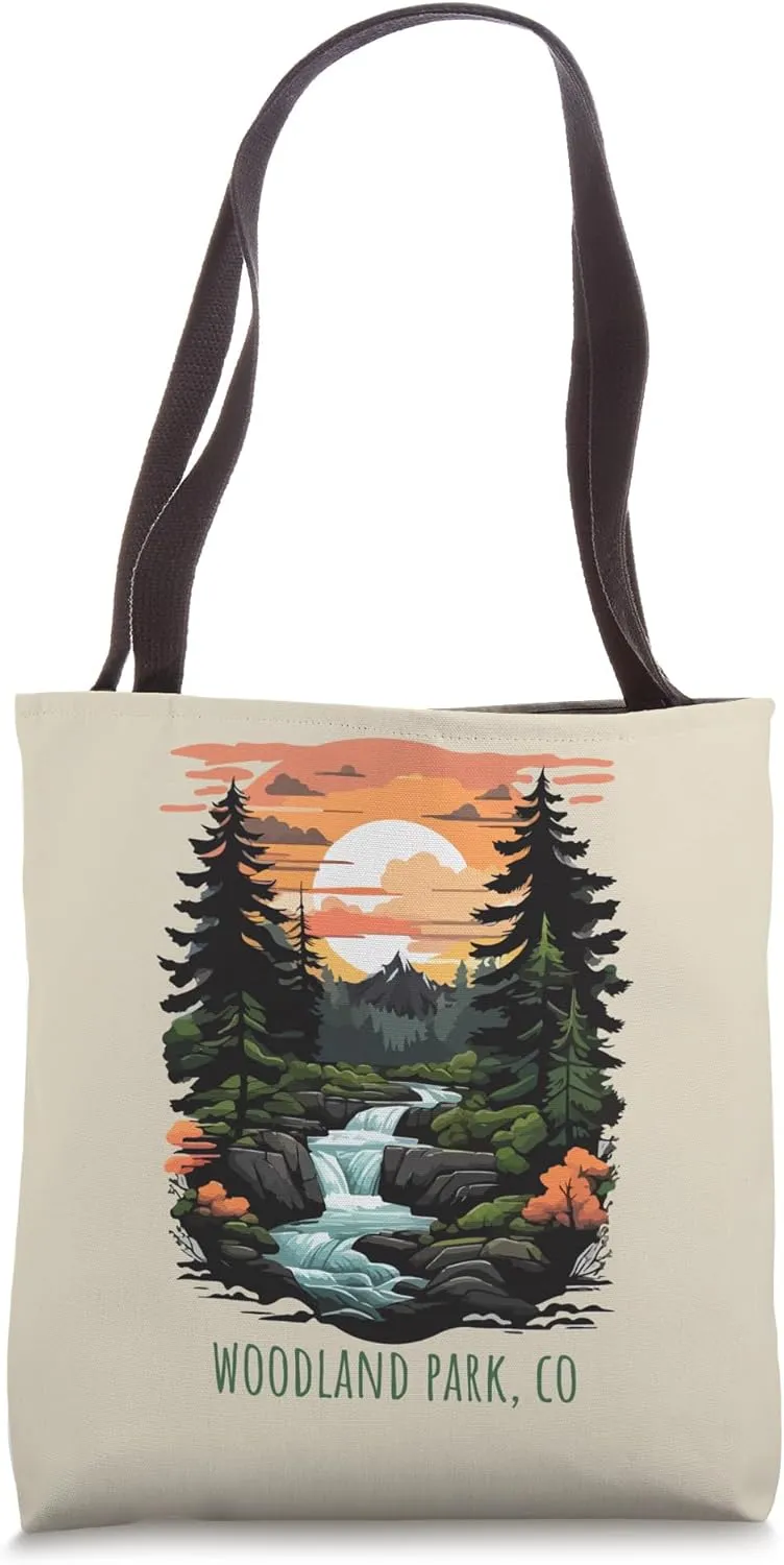 Woodland Park Colorado USA Scenic Mountain Retro Sunset Tote Bag