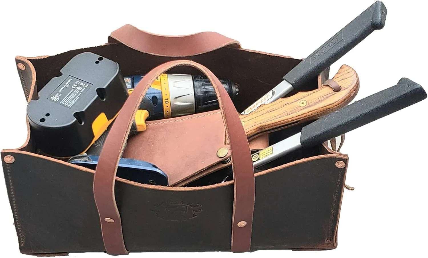 Woodman's Pal Buffalo Leather Tote Tool Bag For Hand Tools, Gardening, Outdoorsmen, Heavy Duty Premium Storage Leather Organizer (Crazy Horse Black)