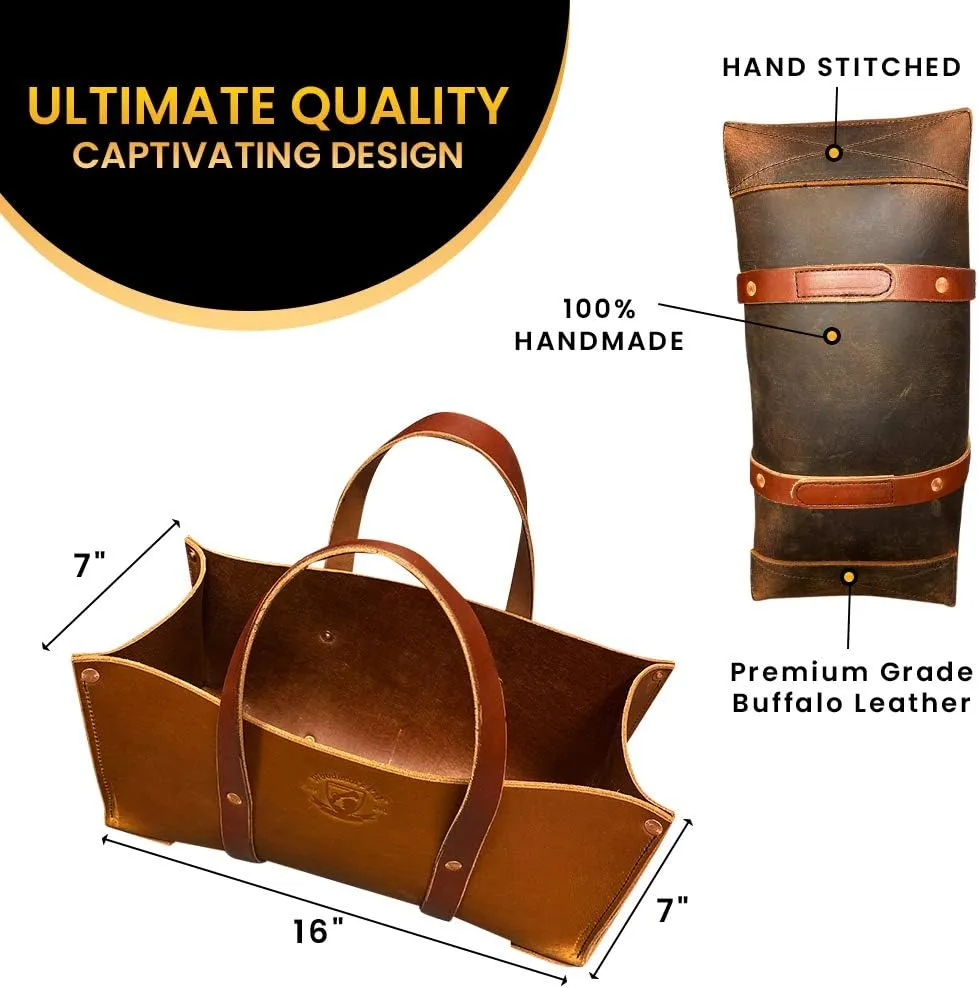 Woodman's Pal Buffalo Leather Tote Tool Bag For Hand Tools, Gardening, Outdoorsmen, Heavy Duty Premium Storage Leather Organizer (Golden Brown)