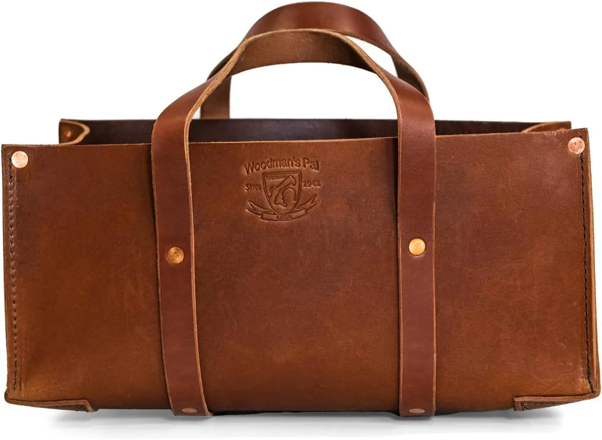 Woodman's Pal Buffalo Leather Tote Tool Bag For Hand Tools, Gardening, Outdoorsmen, Heavy Duty Premium Storage Leather Organizer (Golden Brown)
