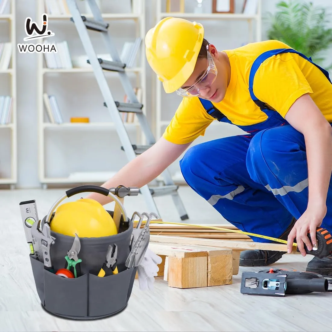 Wooha Tool Bag 17L Garden Tool Organizer Foldable Tool Storage Basket Outdoor Beach Storage Bag（Grey）