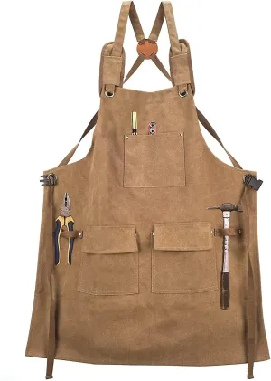 Work Apron With 4 Tool Pockets, Woodworking Shop Apron Gardening Tool Work Apron