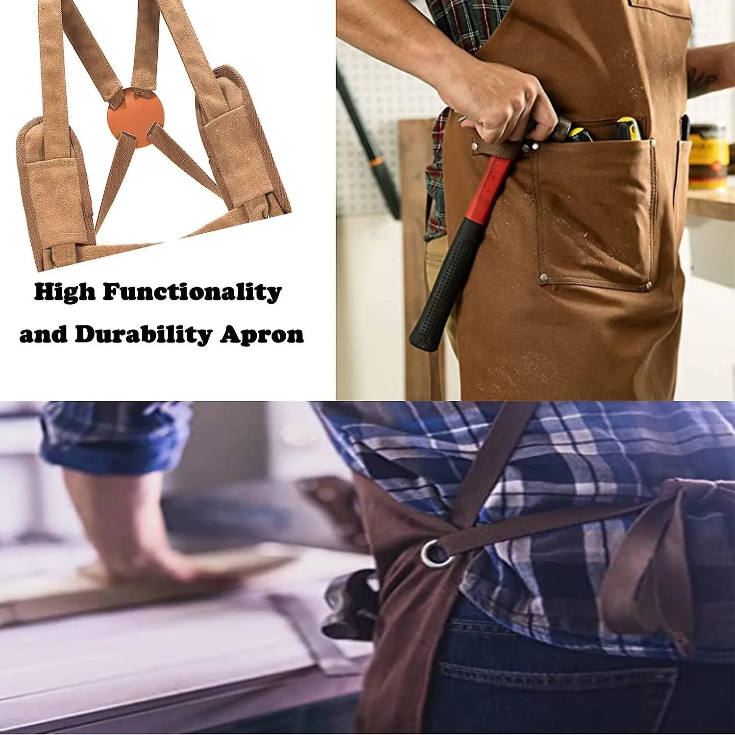 Work Apron With 4 Tool Pockets, Woodworking Shop Apron Gardening Tool Work Apron