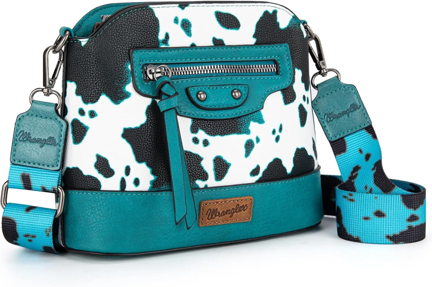 Wrangler Cow Print Crossbody Bag for Women Western Cross Body Purse with Signature Strap
