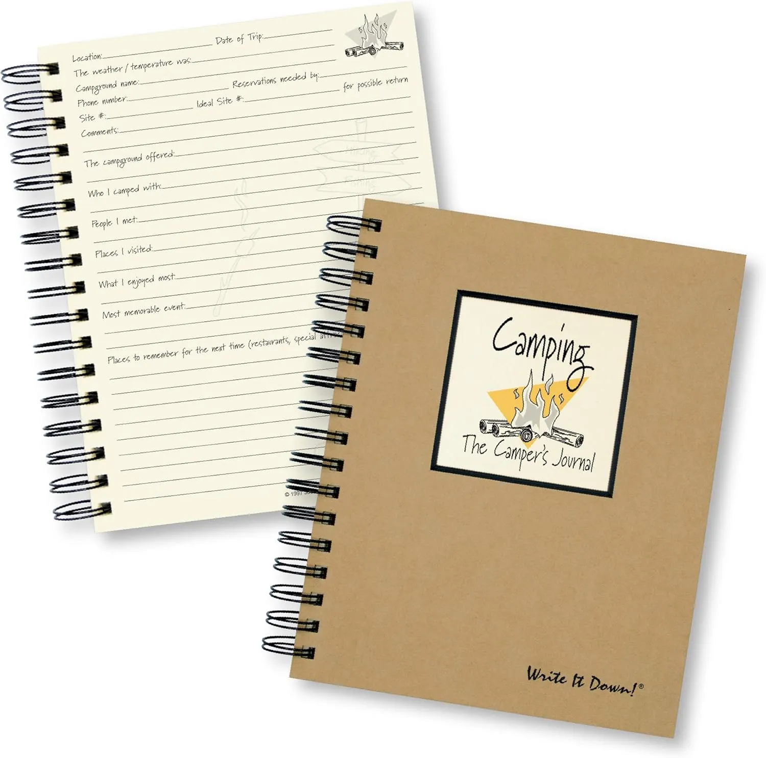 Write it Down series by Journals Unlimited, Guided Journal, Camping, The Camper's Journal, Full-size 7.5"x 9", Kraft Hard Cover, Made in USA