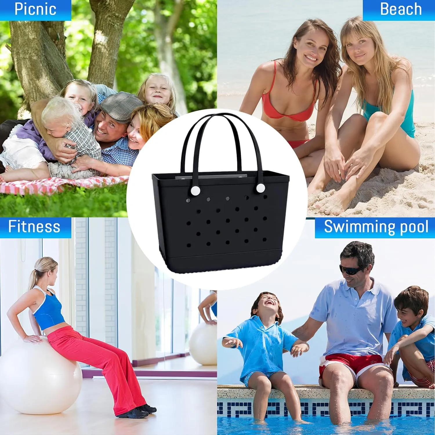 X-Large Rubber Tote Bag Waterproof Beach Washable Handbag Storage Bags Durable Modern Travel SportsTote Bag