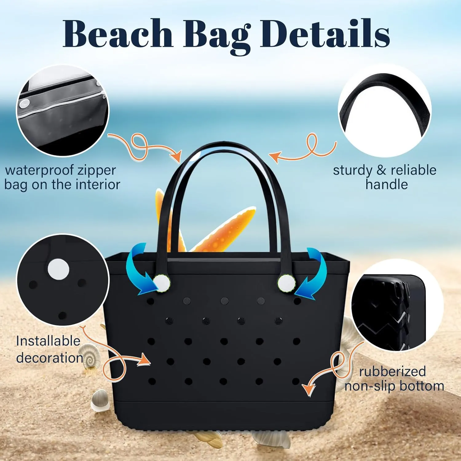 X-Large Rubber Tote Bag Waterproof Beach Washable Handbag Storage Bags Durable Modern Travel SportsTote Bag