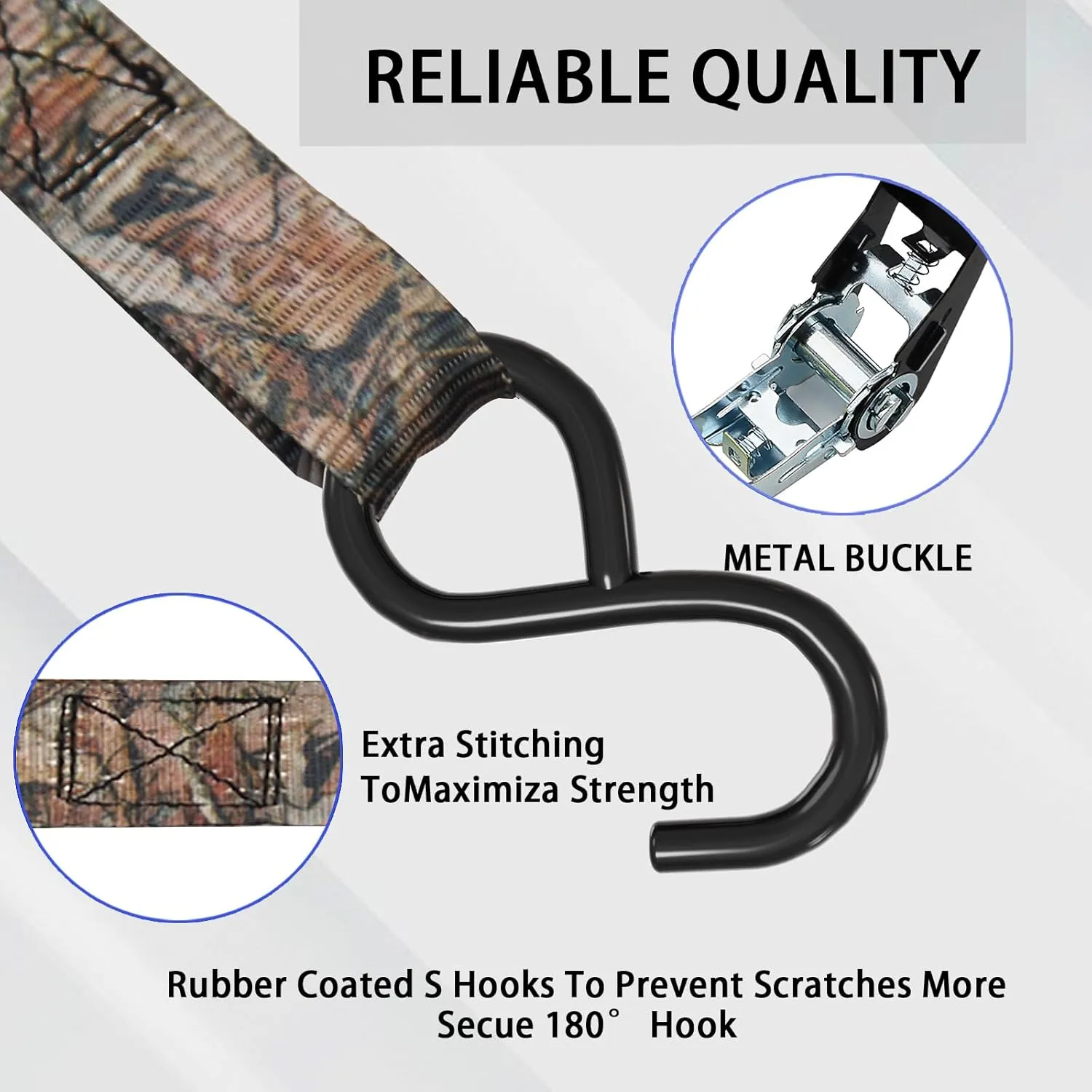 XSTRAP STANDARD Ratchet Tie Down Straps - 8PK - 1'' x 10 ft - 900 LB Break Strength Cargo Straps for Moving Appliances, Lawn Equipment, Motorcycle (Camouflage2)