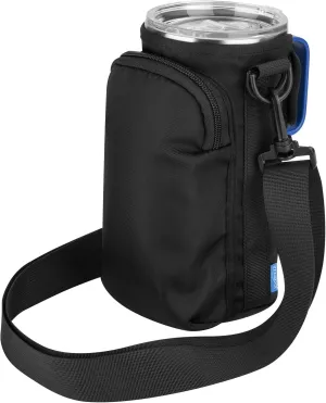 Xxerciz Water Bottle Carrier Bag for YETI Rambler 35 oz Straw Mug, Nylon Water Bottle Holder Pouch with Adjustable Strap and Phone Pocket, Tumbler Carrier Sling Bag for Outdoor Travelling Camping