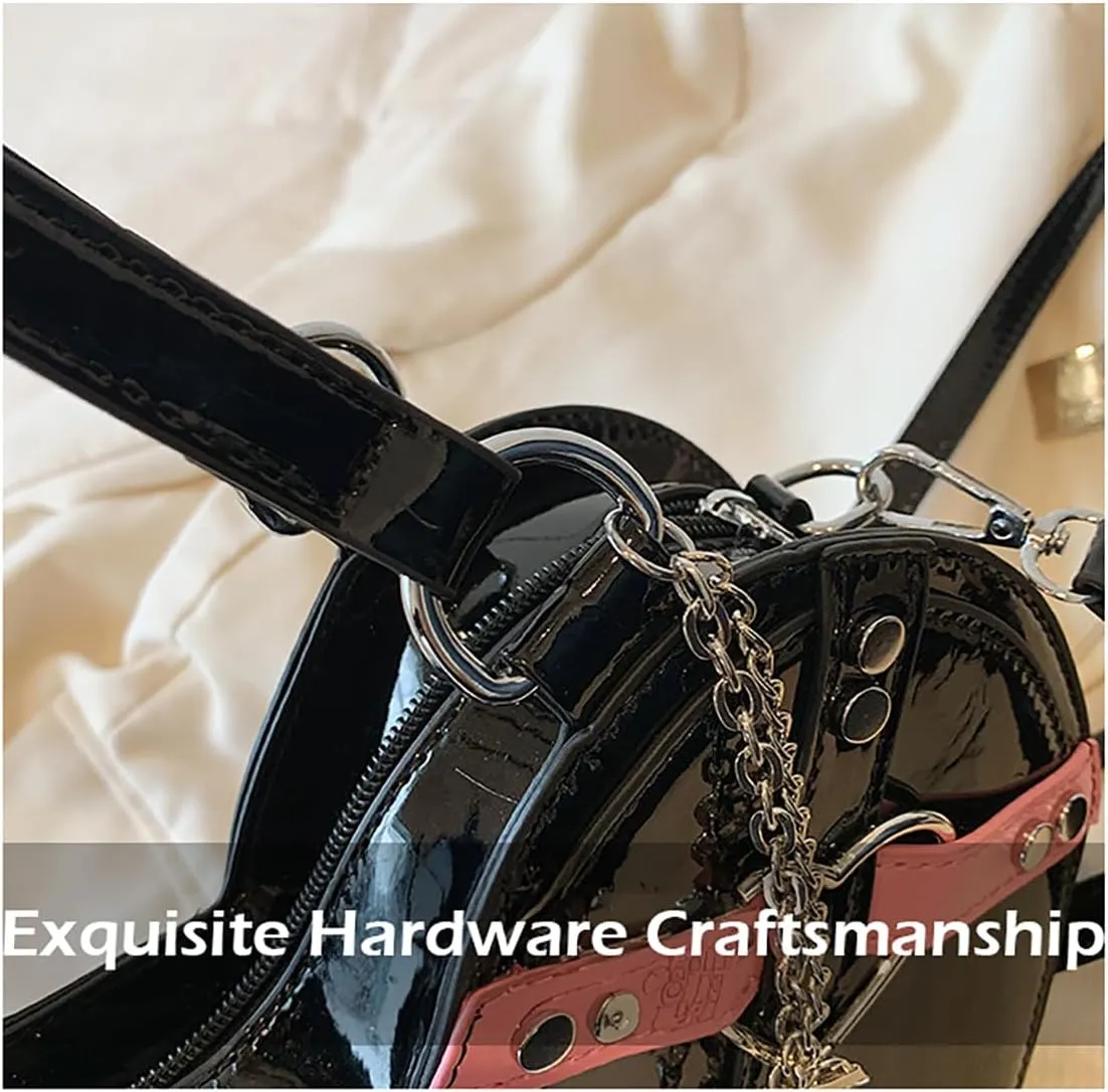 Y2K Crossbody Gothic Bag Women, Punk Rivet Sling Bag with Heart Shape Design - Trendy & Edgy Shoulder Bag (Black 02)