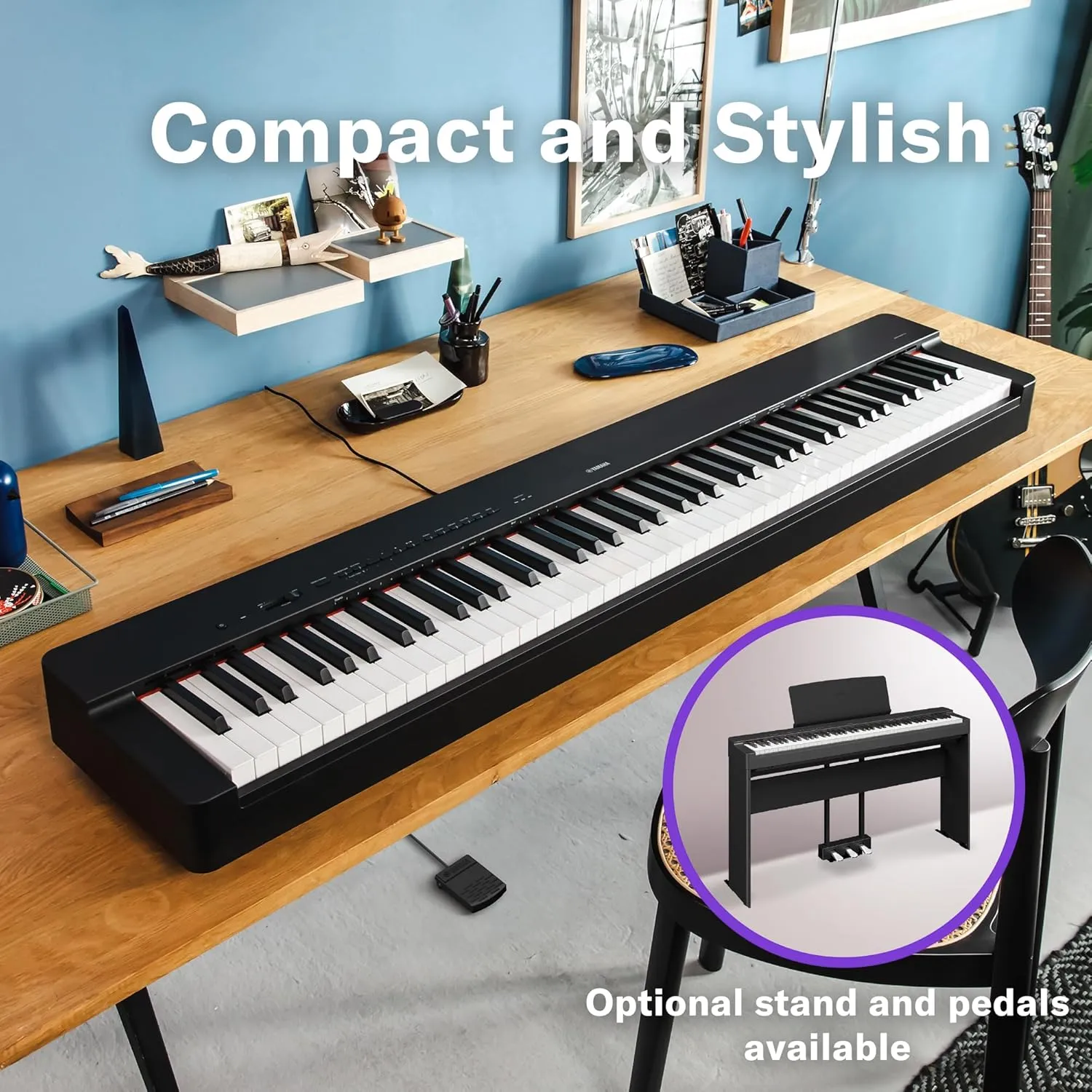 Yamaha P225B, 88-Key Weighted Action Digital Piano with Power Supply and Sustain Pedal, Black (P225B)