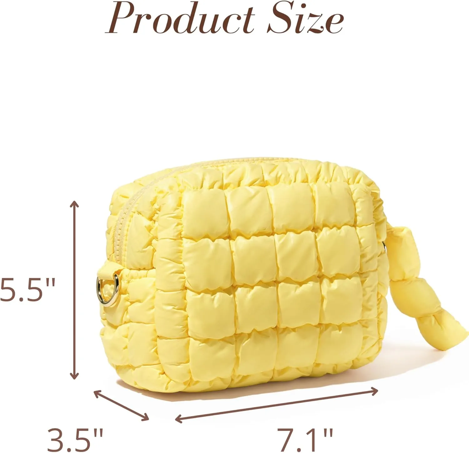Yarnic Quilted Makeup Bag Cosmetic Bag, Travel Toiletry Bag for Women, Cute Makeup Bag Organizer Puffer Makeup Pouch (Yellow, S)