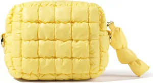 Yarnic Quilted Makeup Bag Cosmetic Bag, Travel Toiletry Bag for Women, Cute Makeup Bag Organizer Puffer Makeup Pouch (Yellow, S)