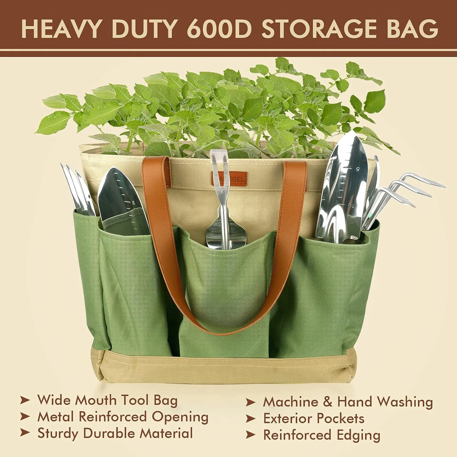 YAUNGEL Gardening Tools - 10 Pcs Garden Tool Set Heavy Duty Stainless Steel Garden Supplies Hand Tools with Wooden Handle, Storage Tote Bag, Gardening Gifts for Women and Men