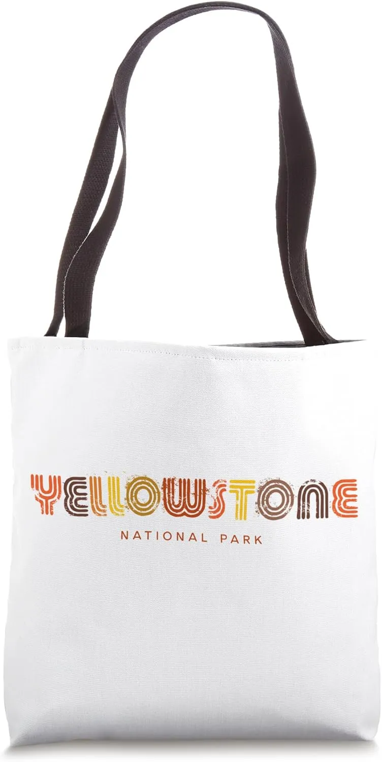 Yellowstone National Park 70s 80s Retro Type Graphic Tote Bag