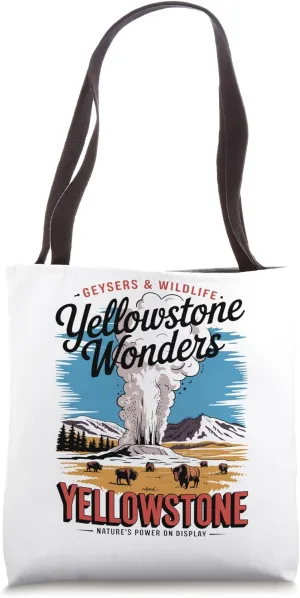 Yellowstone National Park - Vintage Geysers & Wildlife Tote Bag
