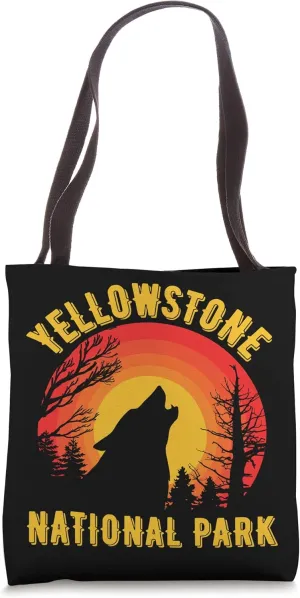 Yellowstone National Park Wyoming Wolf Retro Sunset Nature Tote Bag