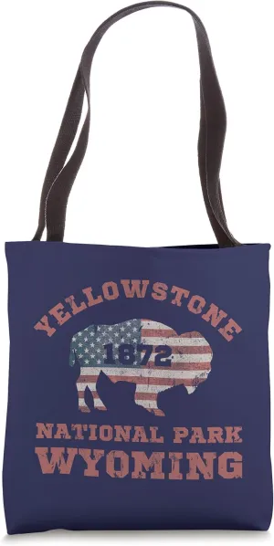 Yellowstone Wyoming National Park Buffalo USA Flag Vintage Tote Bag